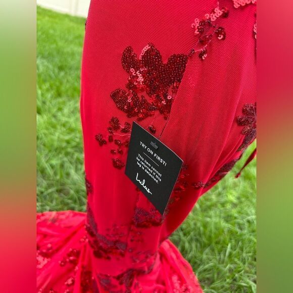 NWT Lulu’s Valhalla red sequin lace up maxi elegant formal dress Sz XL - Picture 5 of 12